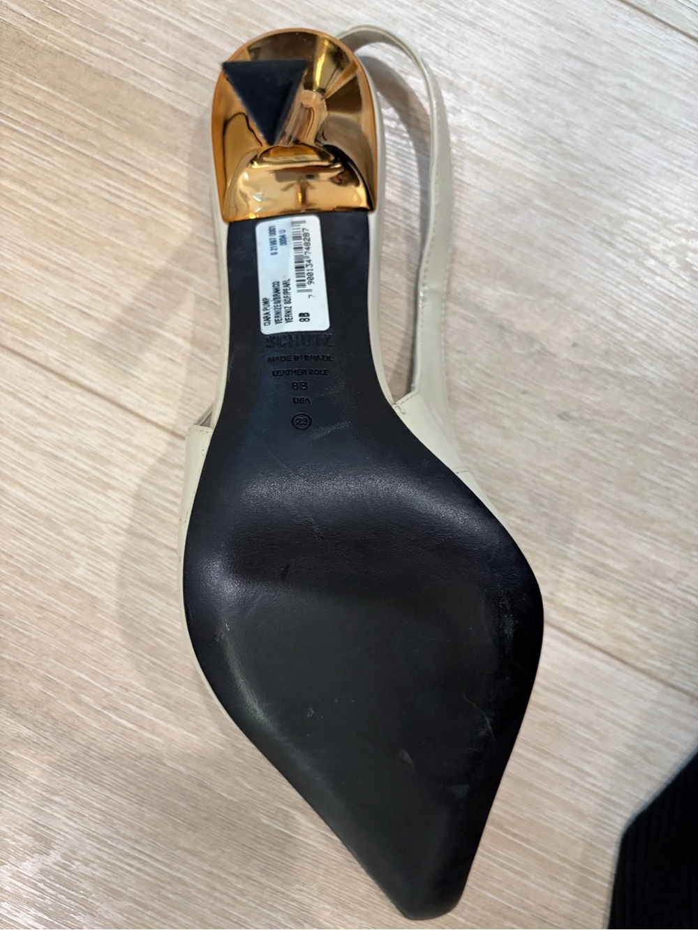 Patent Slingback Pointed Heels in Cream with Gold Buckle - Picture 3 of 3